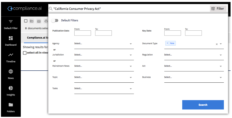 Compliance.ai Search and Filter