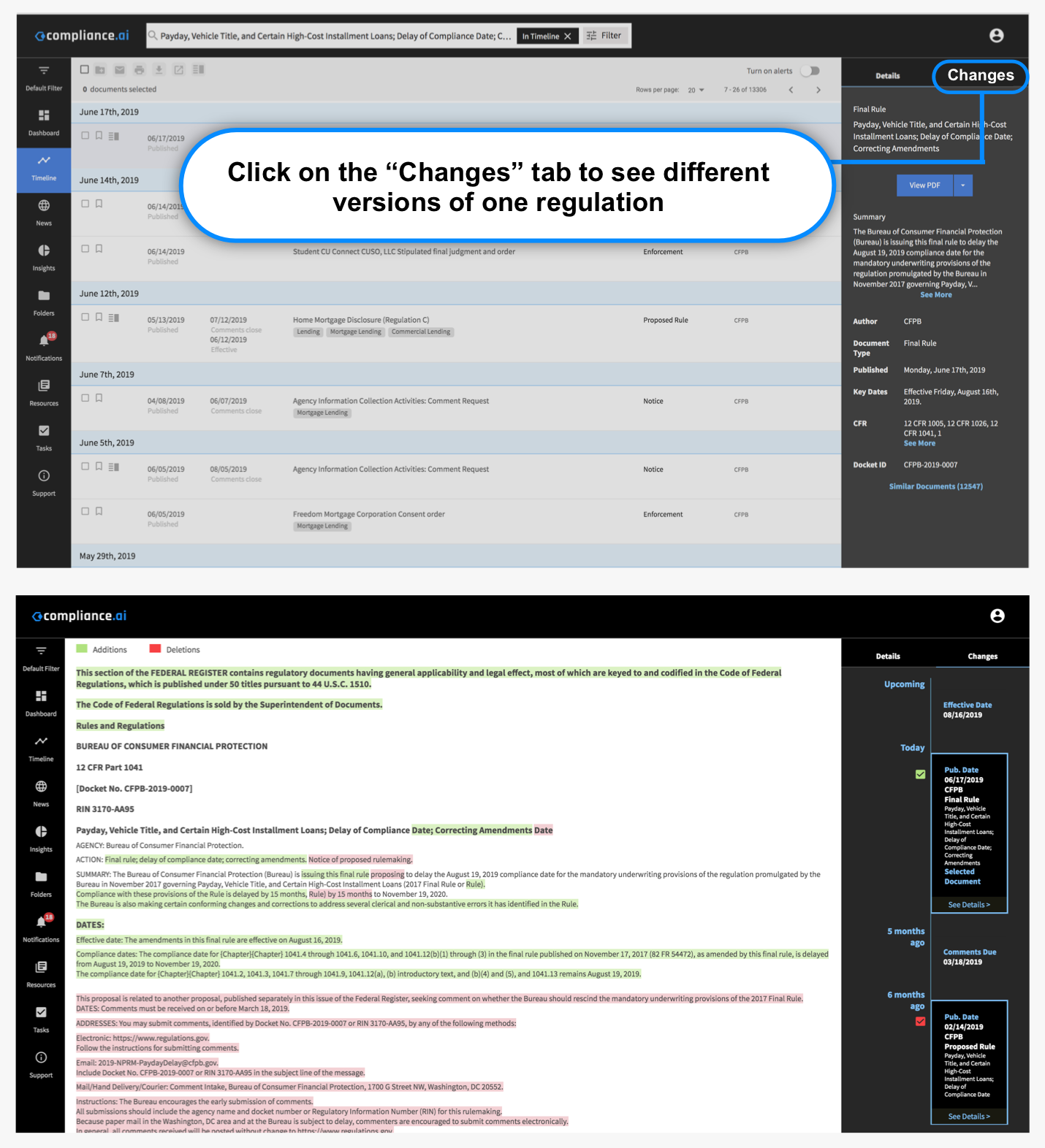 Click on the Changes tab