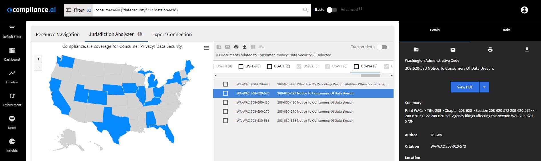 Jurisdiction Analyzer Right Hand Panel.