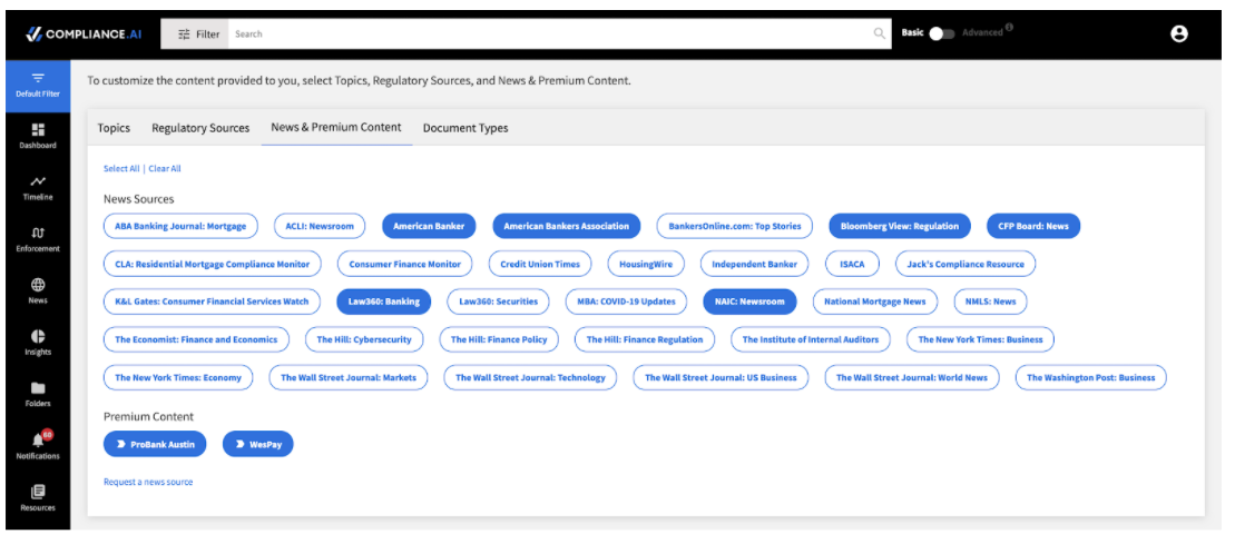 News and Premium Content Default Filter